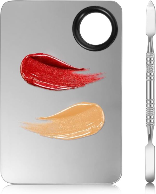 2 in 1 Set Makeup Mixing Palette, Stainless Steel Foundation Palette with Spatula for Mixing Foundation Eye Shadow Eyelash Nail Art